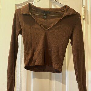 Forever 21 cropped brown long sleeve top, Small